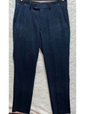 Perry Ellis Portfolio Mens Navy Blue Dress Pants 30W X 32 Polyester Blend